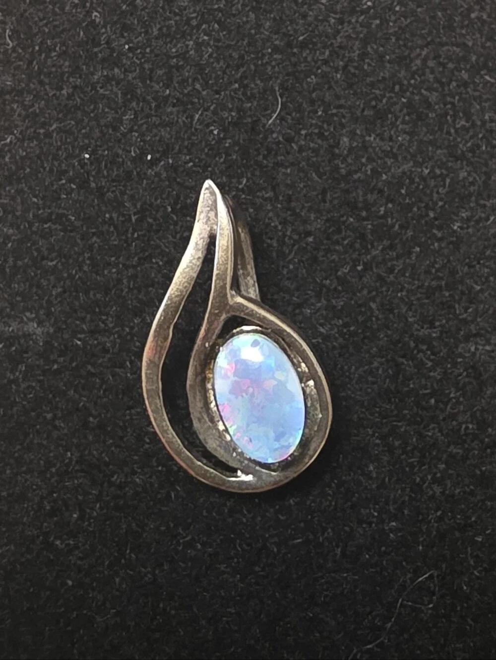 925 Gold Toned Opal Teardrop Pendant in Iridescent Blue